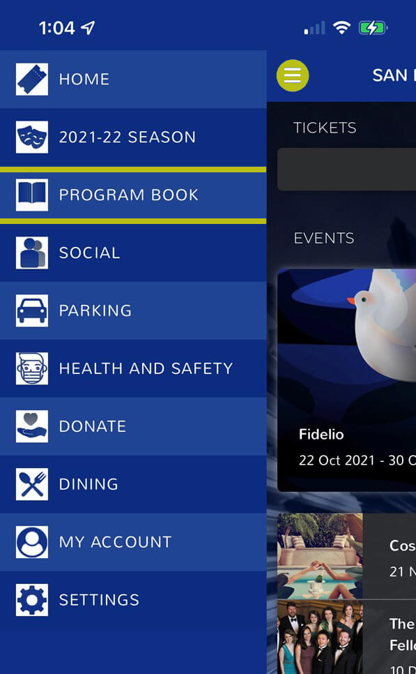 iPhone screenshot of the digital program book in the SF Opera app